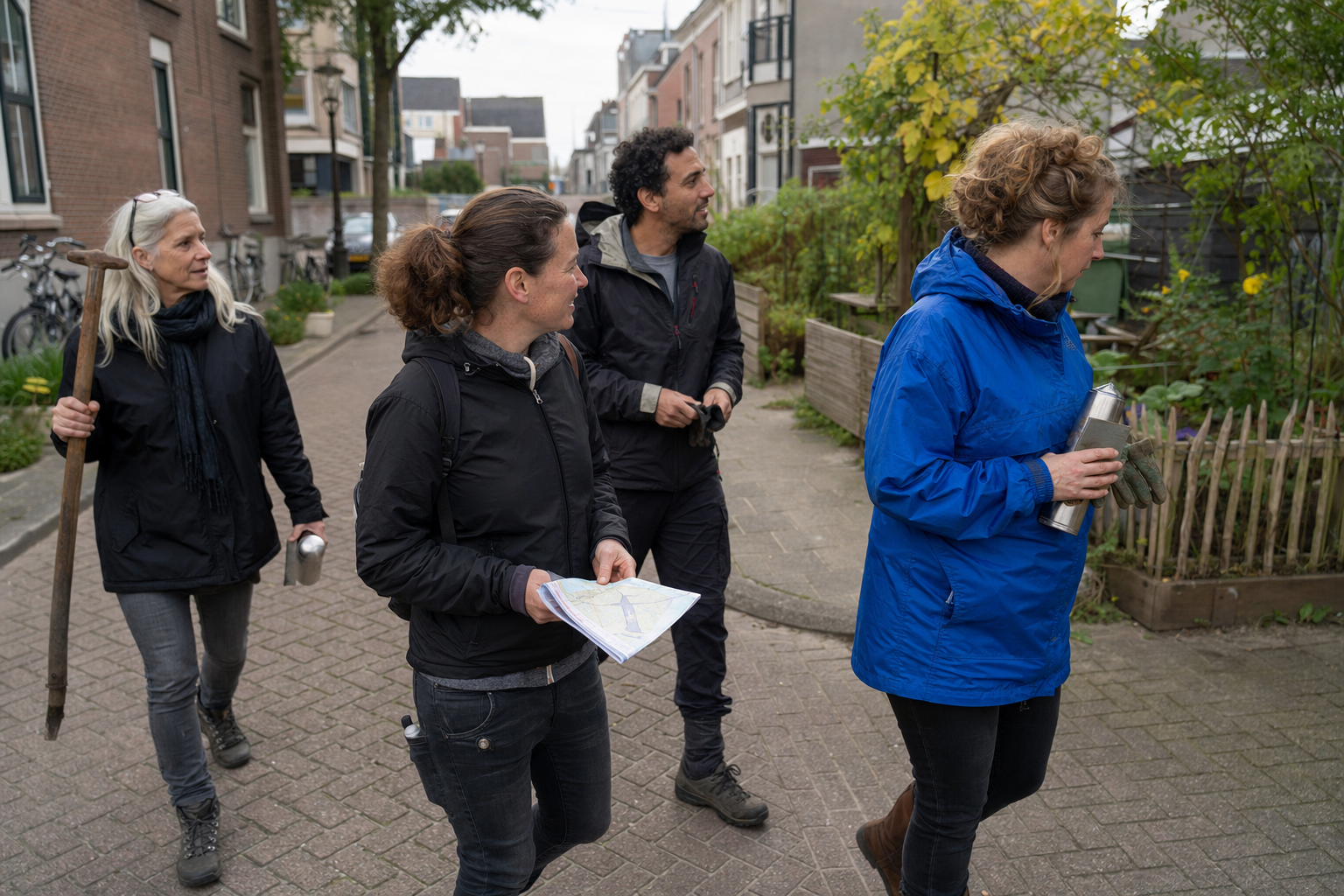 Buurtgenoten werken samen aan een kleine activiteit